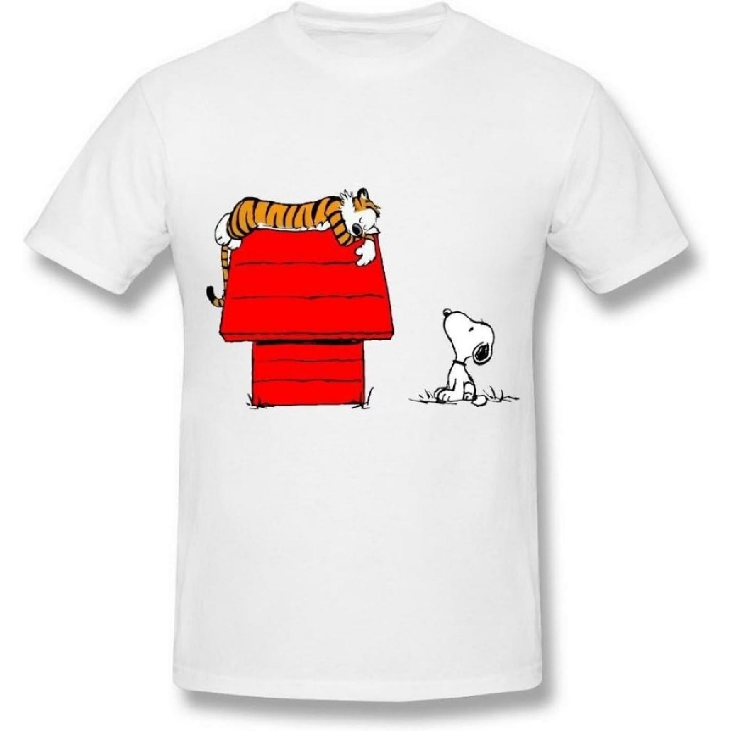 Мужская белая футболка AICH с принтом Calvin and Hobbes, Тигр, Снупи, Сон, Peanuts, Размер XL S