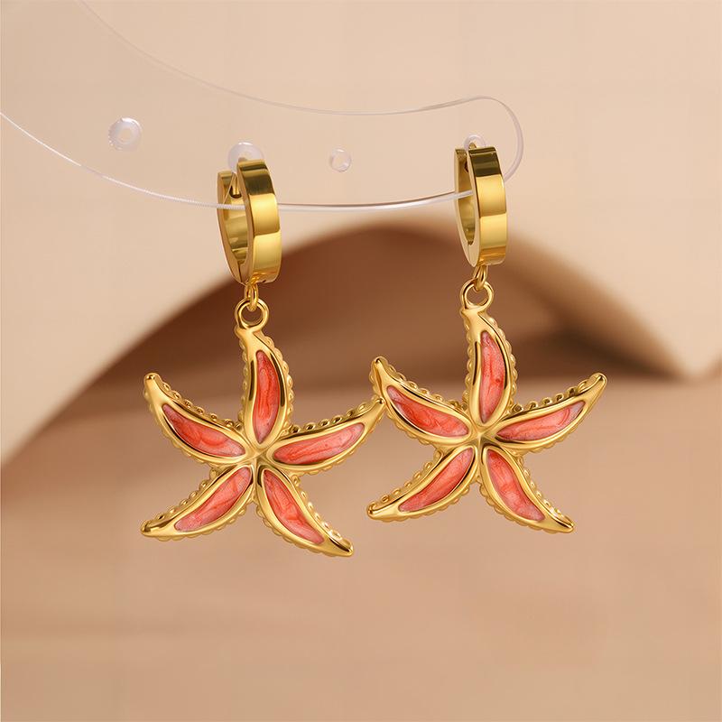 Starfish Drop Oil Titanium Steel Earrings Trendy Luxury Beach Style Stainless Steel Earrings Personalized 18K Earrings