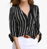 Semplice ed elegante camicia a righe stampata da donna a maniche lunghe taglie forti casual camicetta da donna vintage con bottoni e colletto rovesciato camicette da donna top 24661