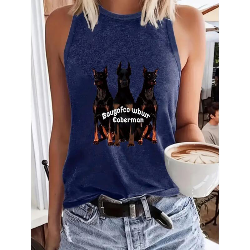 

Жилет с круглым вырезом и принтом собаки, весенне-летняя повседневная майка без рукавов для женщин XXL темно-синий