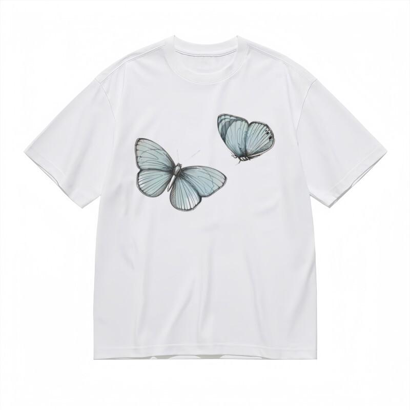 Women's All-Season Classic T-Shirt Detailed Flying Butterflies Graphic Tee