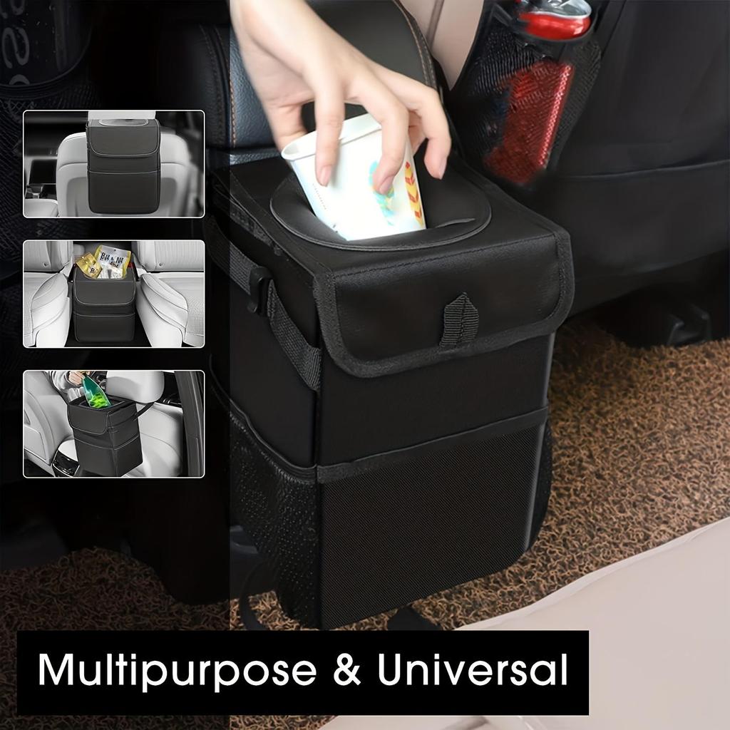 Car Trash Can With Lid & Storage Pockets - Keep Your Car Clean & Organized