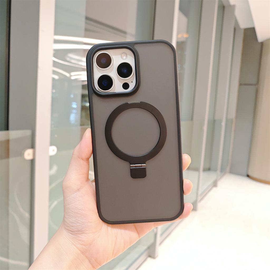Invisible Bracket Magnetic Phone Case for Apple 15 Case for IPhone 16 ProMax Transparent Frosted Protective Cover