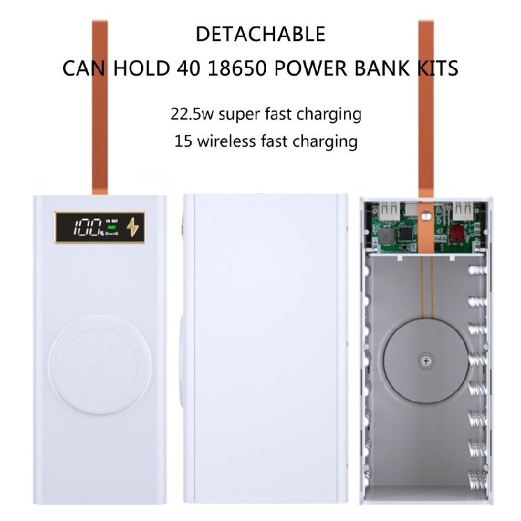 DIY 40x18650 Power Storage Box, DIY Power Case Box with LED Lights Case Support PD Charging/Wireless Charging Functions