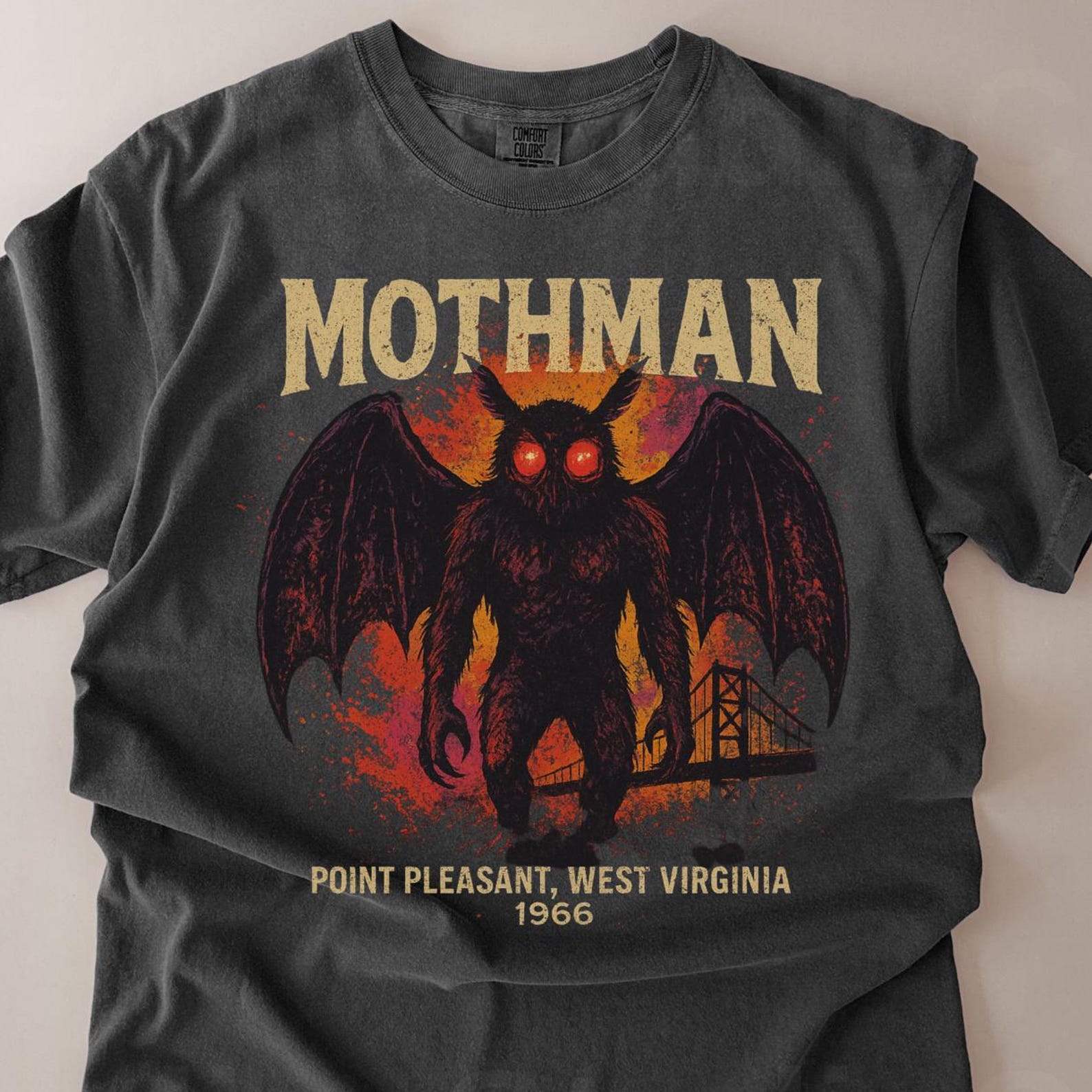 Mothman Tee, Retro West Virginia Cryptid, Comfort Colors Shirt S