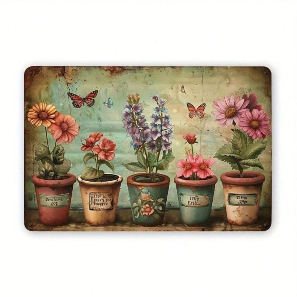 Vintage Garden Pots Metal Sign Retro Cafe Wall Decor Tin Poster