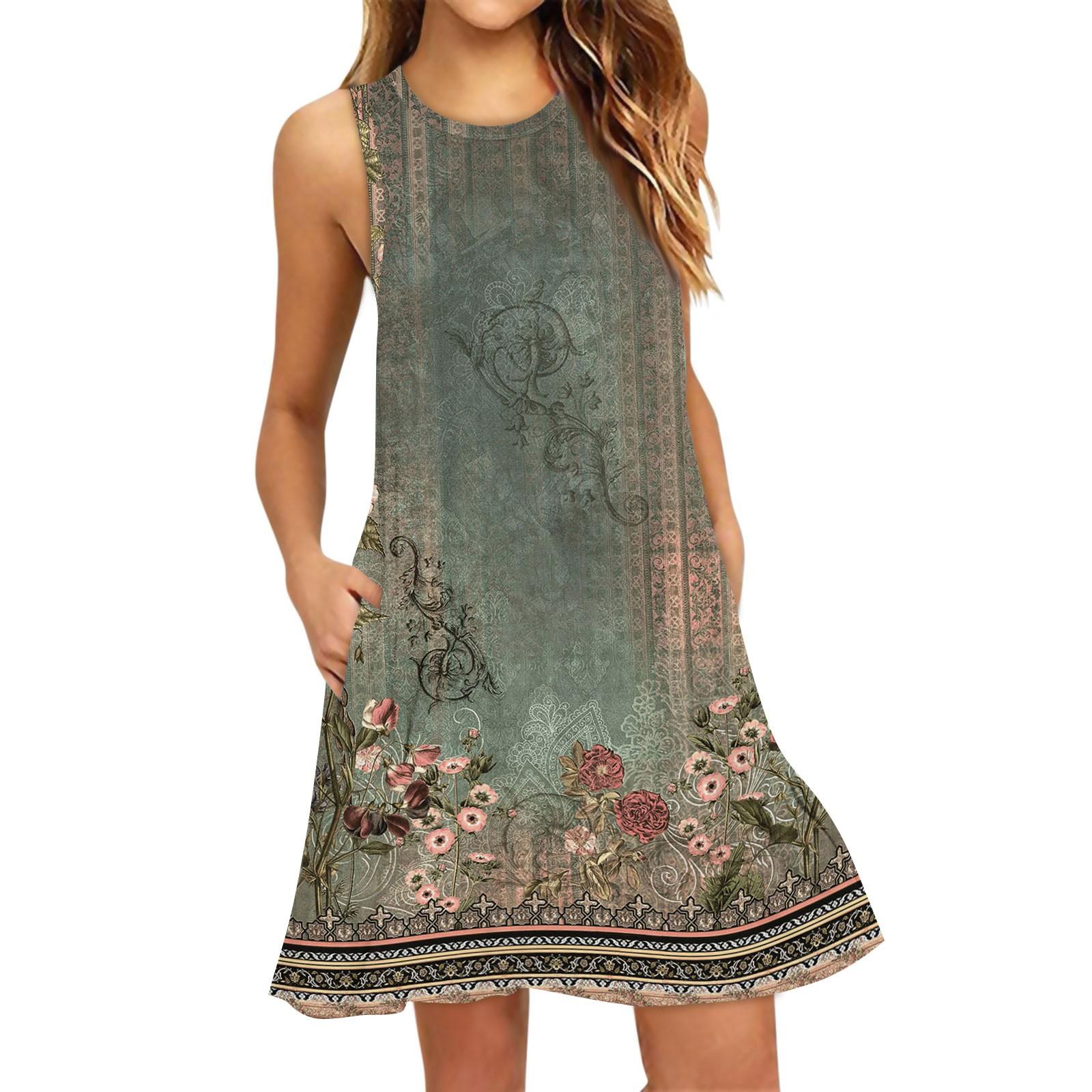 

Женское модное пляжное платье без рукавов с круглым вырезом и цветочным принтом XXL