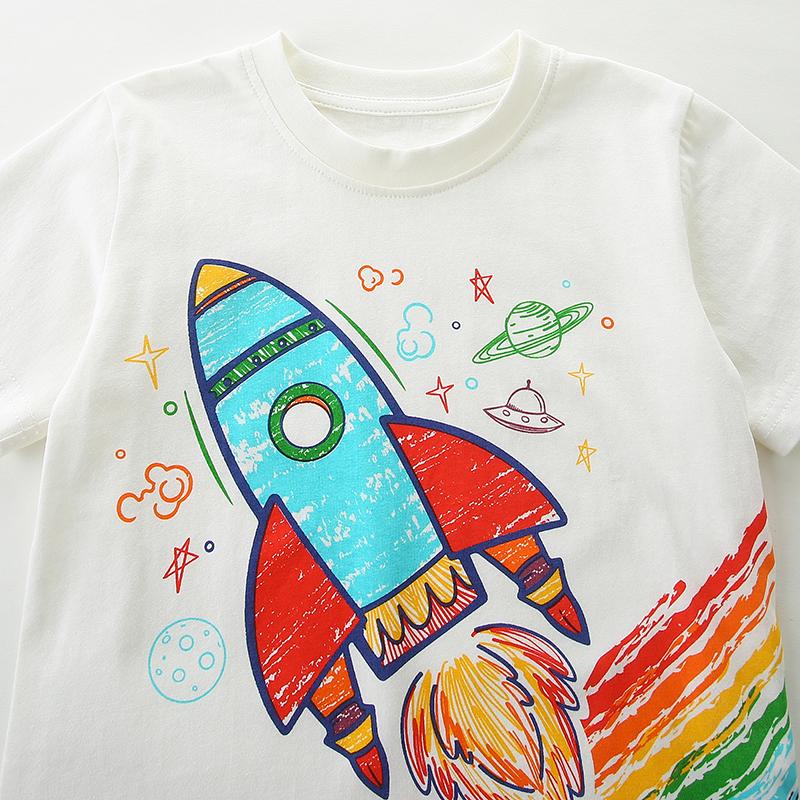 Little maven Baby Boys Children's Clothing Tops Tees 2026 Summer Cartoon Rocket Space T Shirts Teenagers t-shirts Kids Clothes