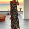 Women Plus Size Short Sleeve V Neck Maxi Dress Dark Olive Leopard Print Loose Casual Summer Beach Long Dress