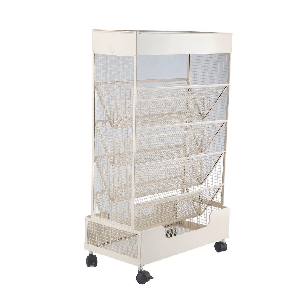 Metal Movable Bookshelf 6 Tier 20KG Load Bearing Large Capacity Rust Prevention Bookshelf with Wheel