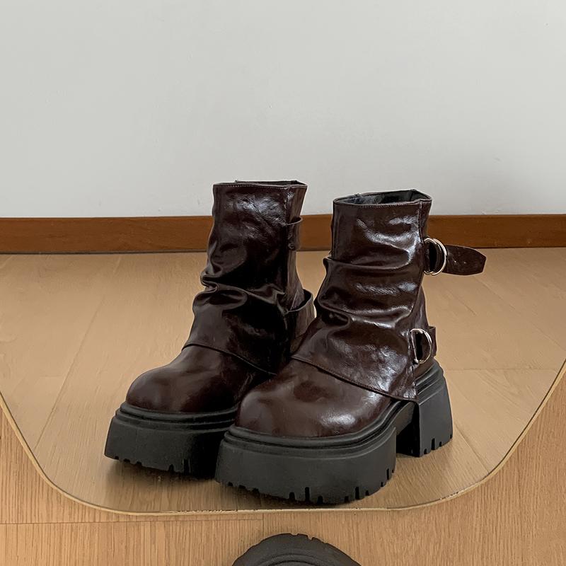 New Chunky Platform Heels Women Ankle Boots Casaul Slip On Height Increase Short Booties Shoes Mujer