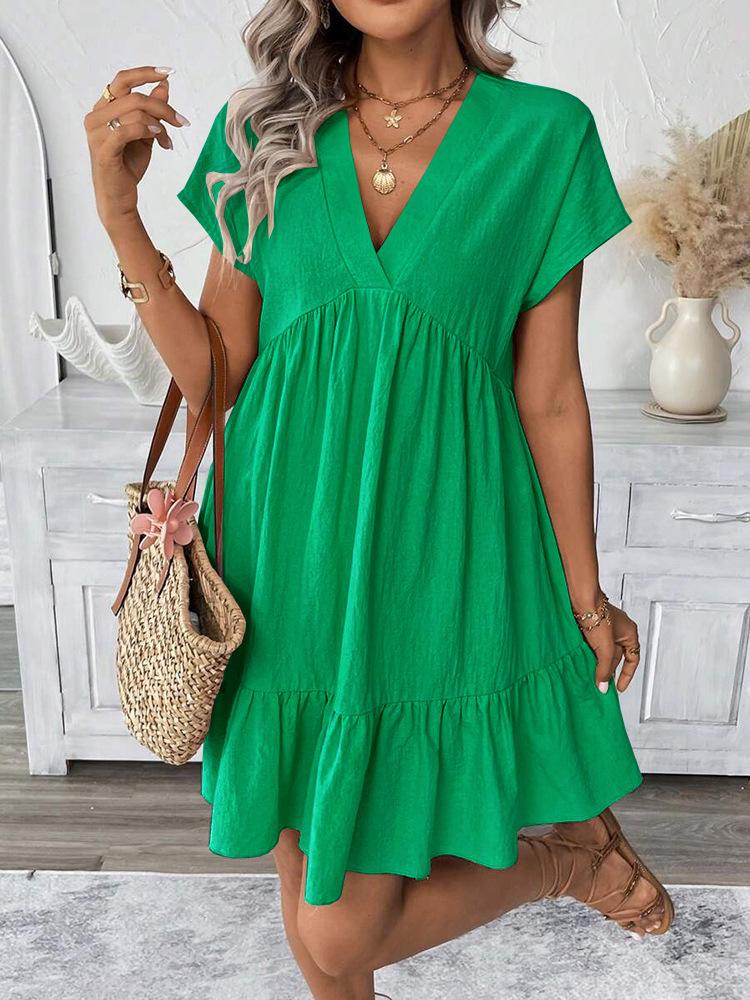 2026 European and American Women's V-neck Ruffle Hem Summer Dress