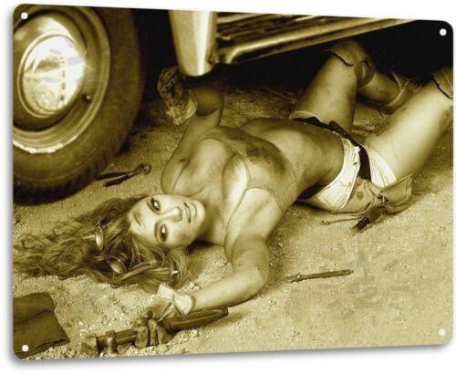 Wrench Pinup Girl Sexy Hot Rod Car Garage Auto Shop Man Cave Decor Metal SignAluminum 20x30cm(7.8x11.8inch)