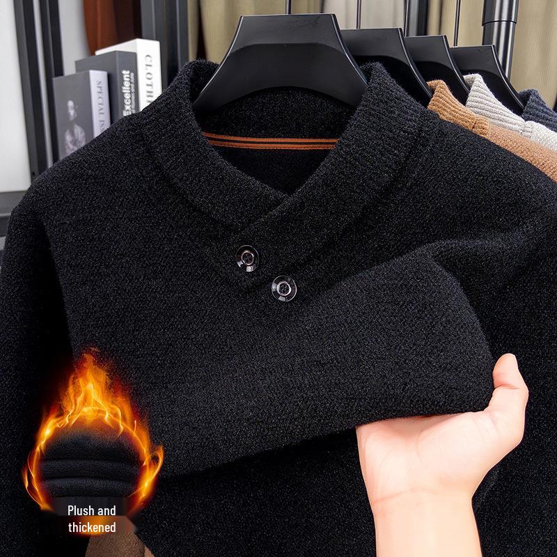 

2025 Winter Men s Korean V-Neck Sweater: Middle-Aged & Young Casual Long-Sleeve Thick Knitwear XL чорний