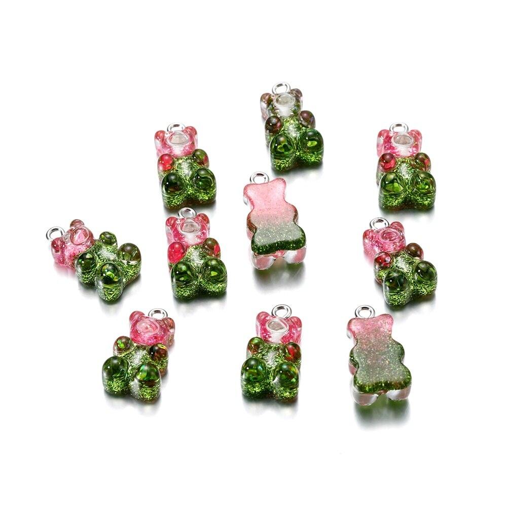

10 шт. градиентные милые подвески в виде медведя из смолы, подвески для DIY ожерелье, браслет, серьги, кулон, ювелирные изделия, аксессуары для изготовления