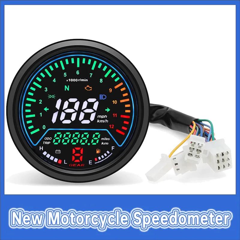 New Motorcycle Instrument with Speedometer Odometer Tachometer LCD Oil Gauge Gear Light Indicator Light Voltage Meter Kmh Mph