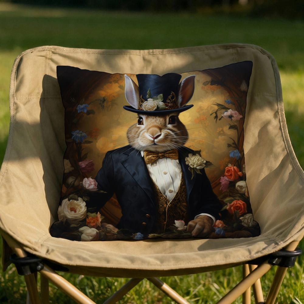 Retro Rabbit Portrait Cushion Cover Soft Reversible Durable Pillow Cover MultiScene Use for Home Car Daily Comfort