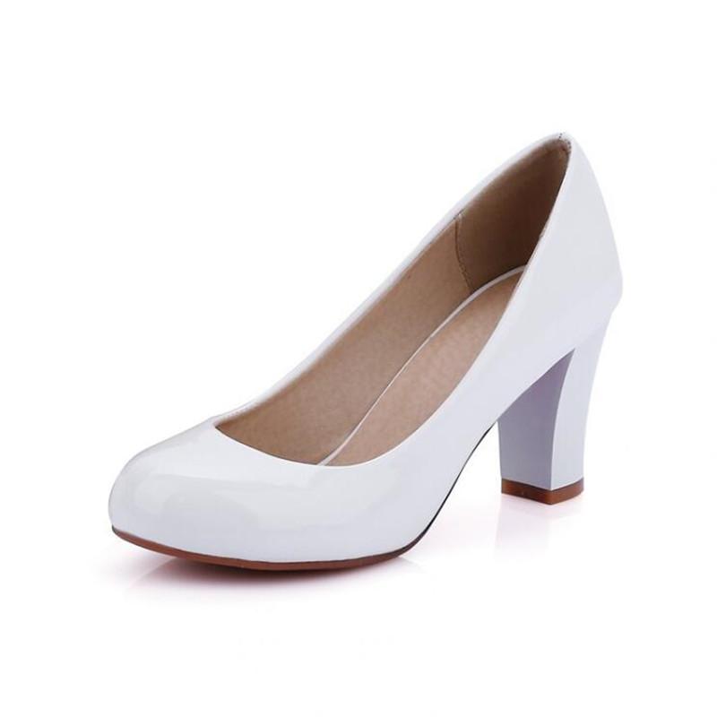 Pantofi cu toc înalt pentru fete Mărimi mari 31-43 Primăvară Pantofi cu toc pentru femei Tocuri groase Piele lăcuită Vârf rotund Casual Nuntă Birou Pantofi de damă