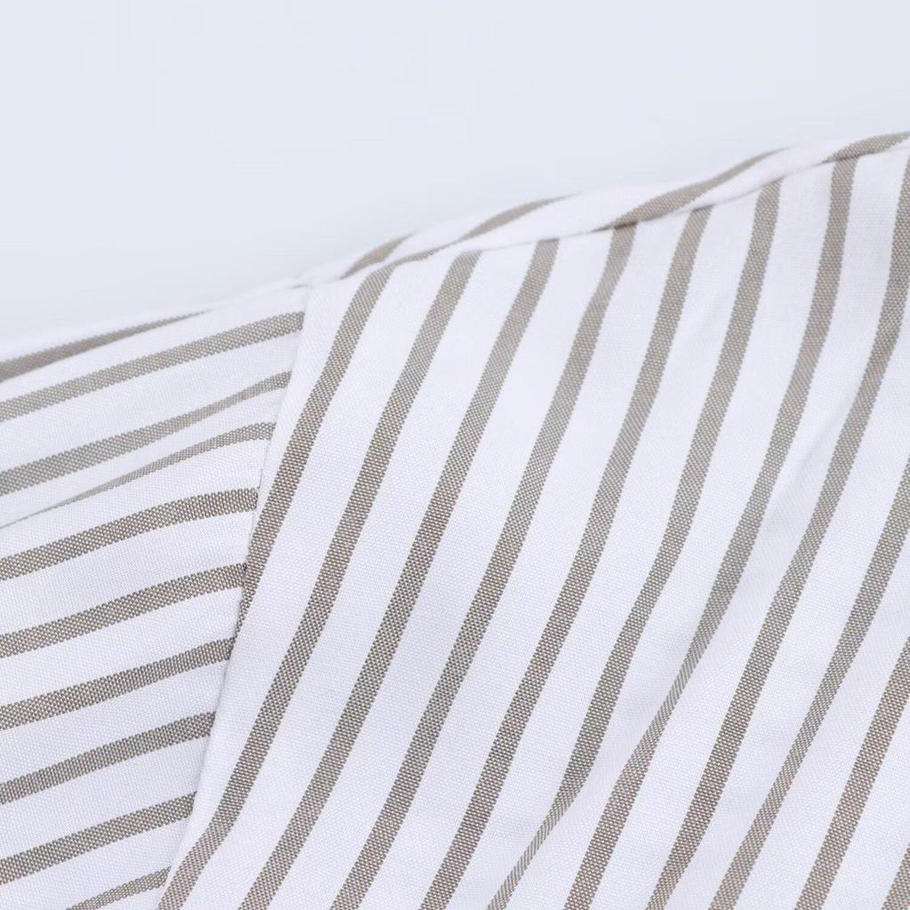 Spring 2025 Women's European & American Style Striped Long Sleeve Casual Shirt with Turn-Down Collar