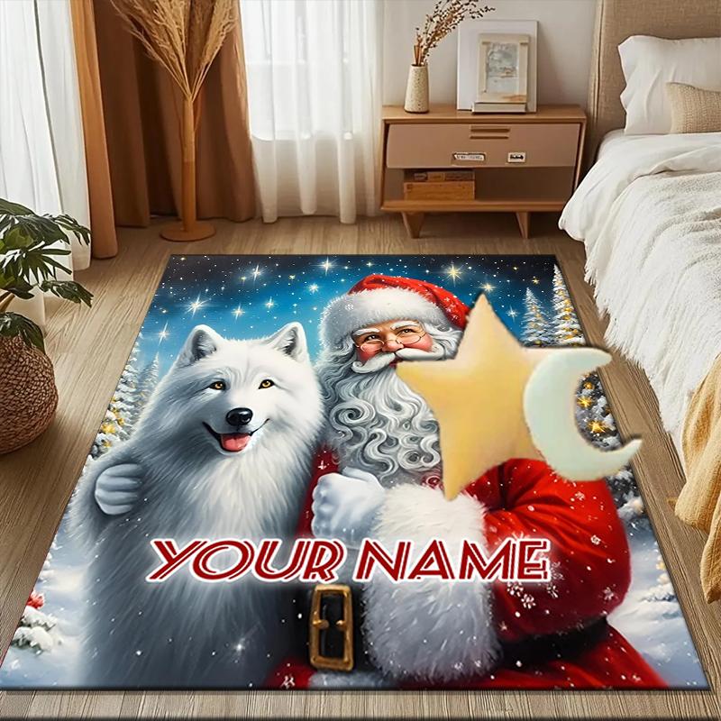 1PC Custom Name Santa Claus And Wolf Theme Floor Mat Ideal for Living Room, Game Rooms, Office, Bedroom,Floor Mat Playful Design122