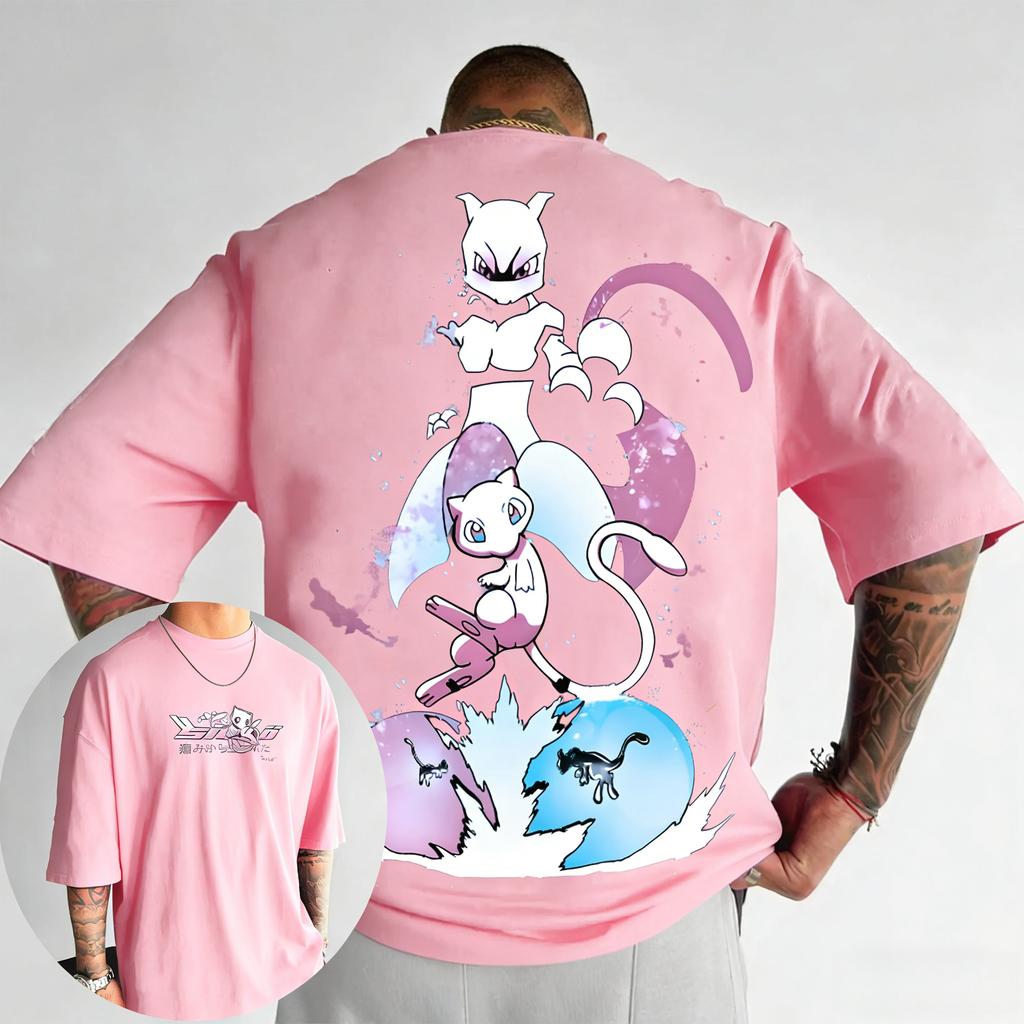 Men's and Women's Cotton T-shirt 2026 Summer New Pikachu Mewtwo Printed Street Hip Hop Casual Loose Y2K Parent Child Top