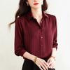 Polo Collar Striped Shirt for Women's Spring Temperament Satin Shirt Fashionable Shirt