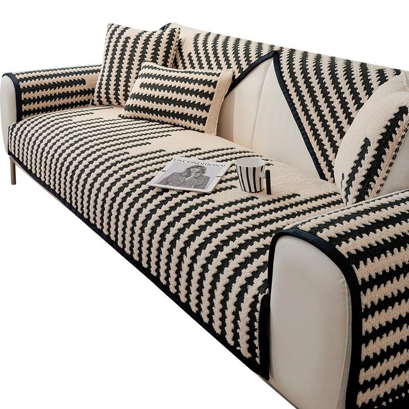 Qianniao Grid Sofa Cushion Comfortable Cotton Velvet Winter Thickened Seat Cushion High-end and Anti Slip Sofa Cover