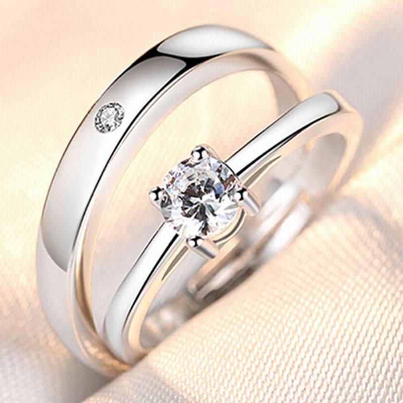 Korean Style Zircon Couple Rings: Elegant, Versatile, Adjustable Crown Design for Men and Women
