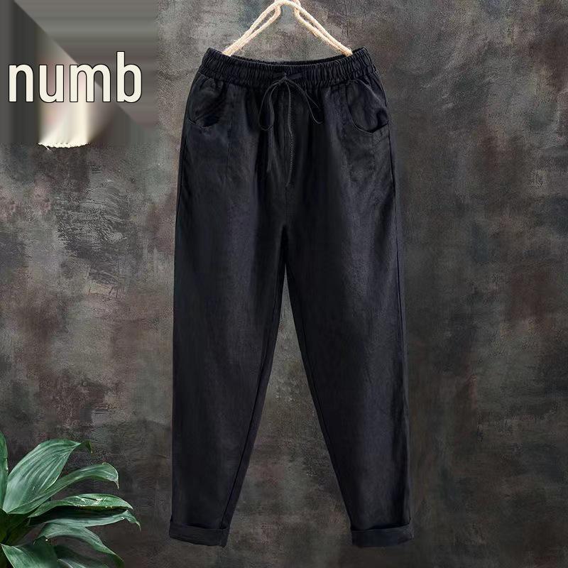 2024 Summer Women's Loose Cotton Linen Carrot Pants - Plus Size, Retro, Versatile Harem Style, Cropped Length.