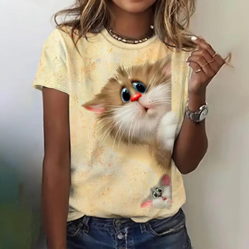 Fun animal pattern 3D printed women's T-shirt casual short sleeved