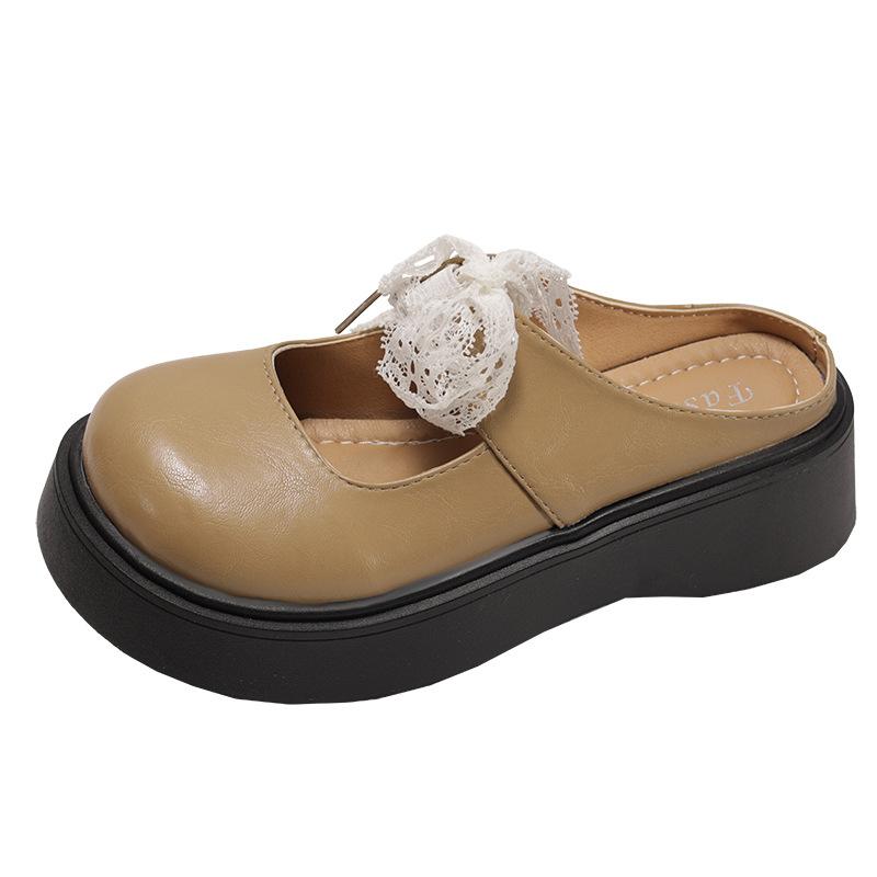 Popular French retro non-slip bag head platform slippers slippers women's 2025 new outer wear summer half drag light mouth single shoes