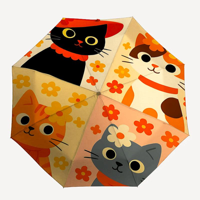 1 шт. Зонт автомат с цветочным рисунком кошек, компактный складной зонт, всесезонный портативный зонт для женщин/мужчин F1124107