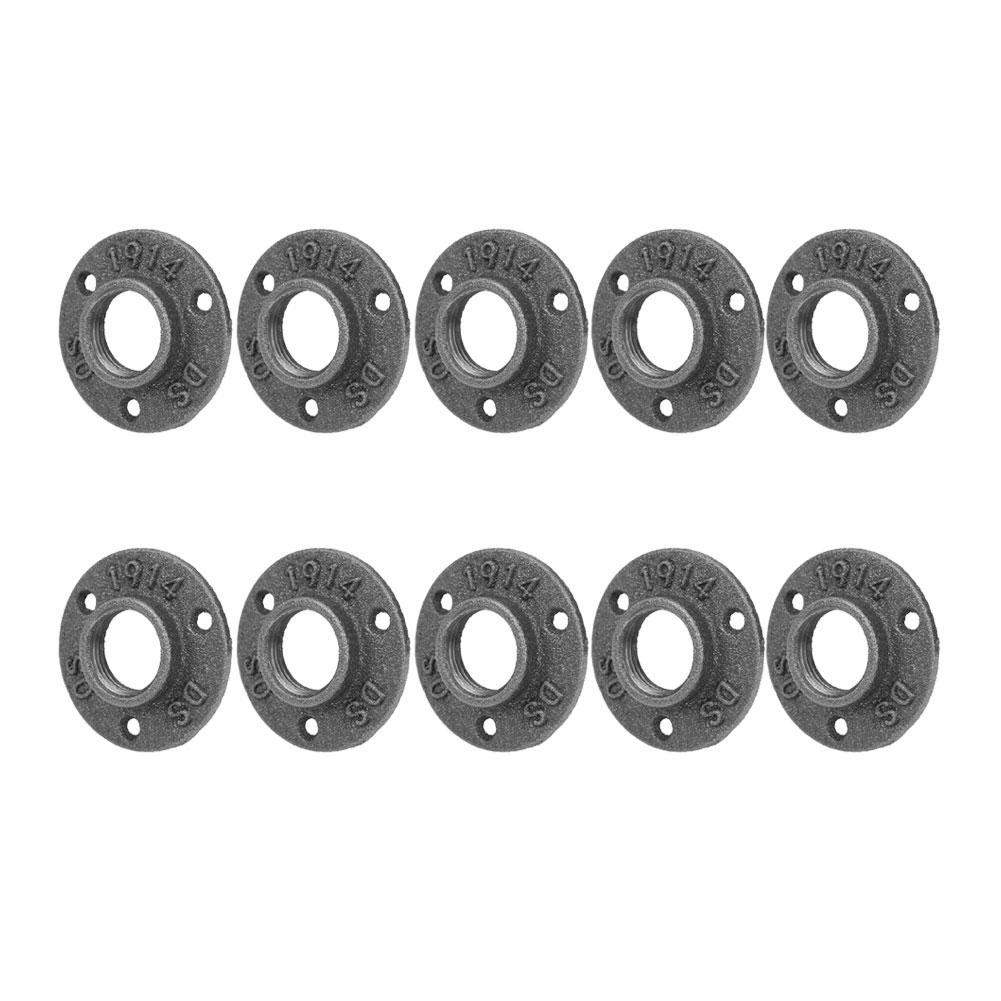 10 Piezas Brida de Piso de Hierro Maleable Negra   Accesorio Roscado Tubería Brida de Pared Antigua(DN15,1Celsius2 )