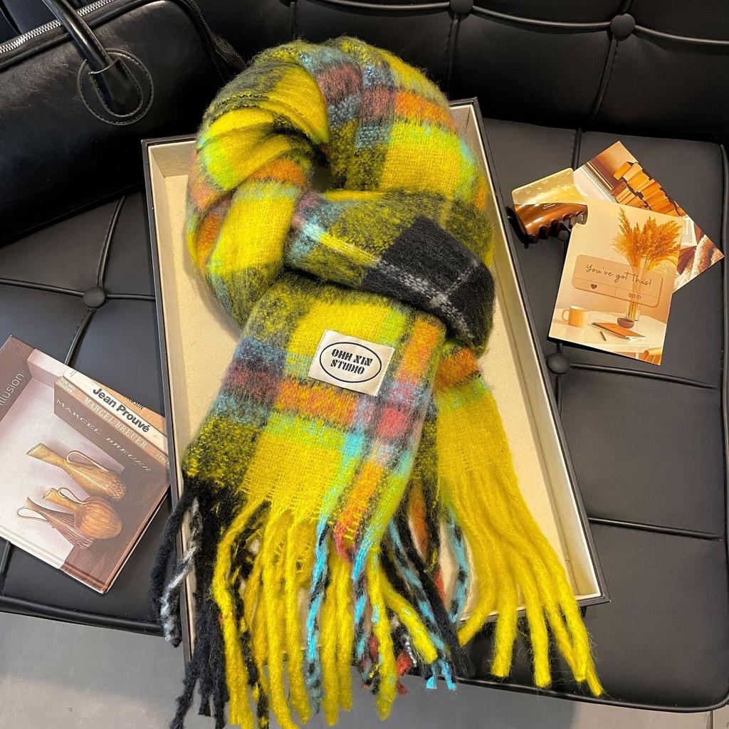 Atmosphere blue coffee plaid scarf women's new warm versatile plaid scarf student couple thickened shawl