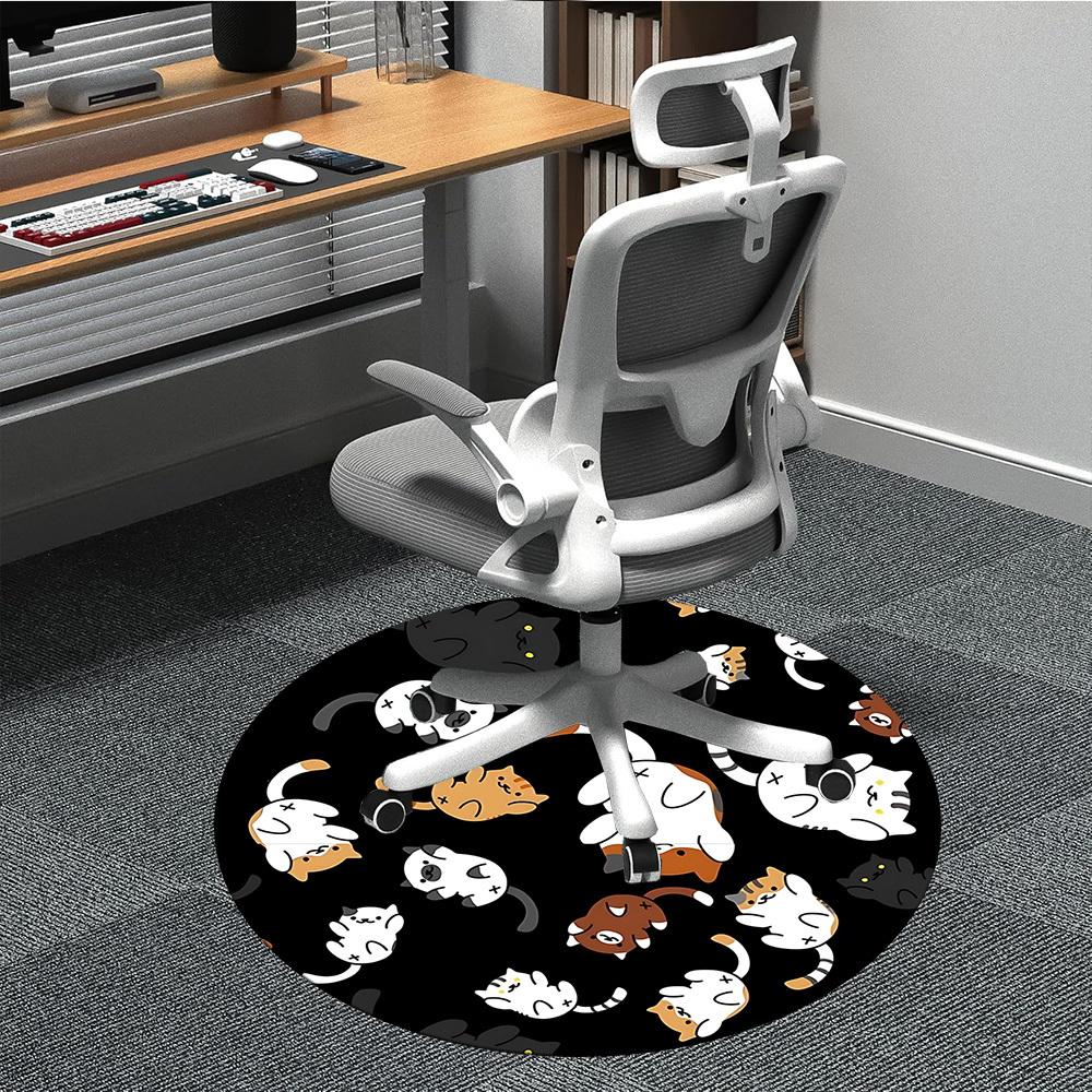 1pc Cute Cats Pattern Carpet, Round Non Slip Durable Large Size Office Carpet, Suitable for Office 80cm