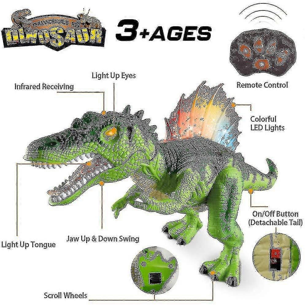 Dinosaur Toy Remote Control Dinosaur Light Up - Rc Dinosaur Electric Toy With Led Light Up Eyes, Walk And Roar, Realistic Robot Gift For Boys Girls Ki