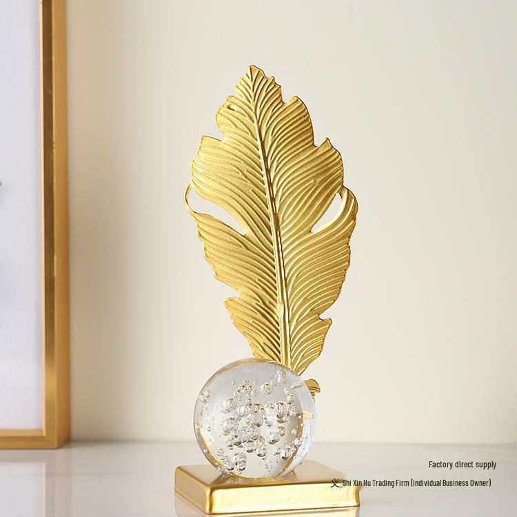 Nordic Leaf Crystal Ball Ornament: Elegant Light Luxury Decoration for Home Entrance, Living Room, Wine Cabinet, or Office Display.