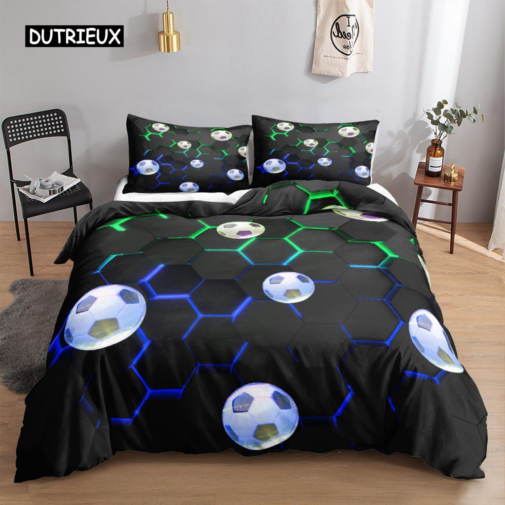 Football Duvet Cover Set 3D Football with Fire Teen Bedding Sets Boys Sports Twin Double Queen King Size Polyester Qulit Cover