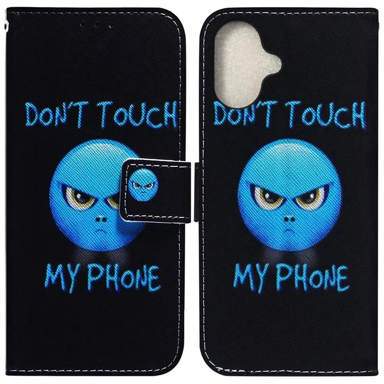 

For iPhone 16 Wallet Case Pattern Print Leather Phone Cover - Don t Touch My Phone