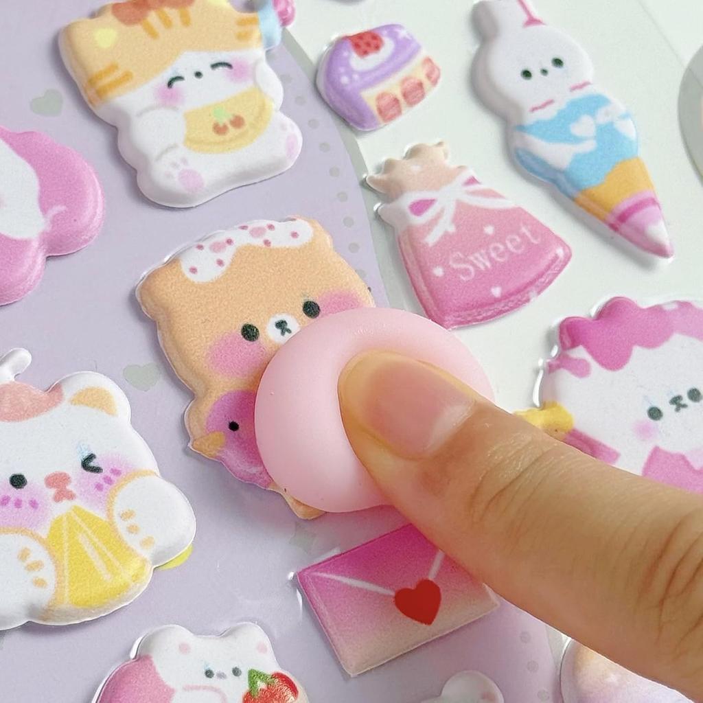 In stock of 4 Different Cute designs seen on social Pukupuku Animal Set of 3D Soft Cute 3D Animal Marshmallows with Squishy DIY Cute Diary Sticker