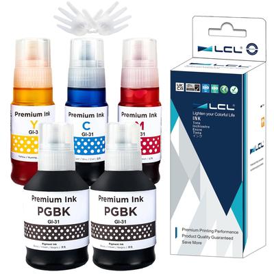 LCL Kompatible Tintenflaschen für Canon 2BK Kompatibel G1330 GI-31, GI-31PGBK, GI-31BK, GI-31C, GI-31M, GI-31Y (5er-Pack Pigment, 135ML, C/M/Y Farbstoff, 70ML)