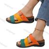 Large Size Wedge Women's Shoes 2025 New Fashion Peep Toe One Word Slippers Comfortable Breathable Square Button Casual Sandals