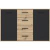 PILVI Sideboard - Contemporary Style - Melamine Particles - Oak and Black Decor - 2 Doors + 4 Drawers - L 122.6 X D 34.2 X H 81.7 Cm