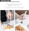 4-Piece Cutlery Set, Stainless Steel Flatware Sets with Chubby Bubble Pattern Ceramic Handle Utensils Including Knife Fork Spoon