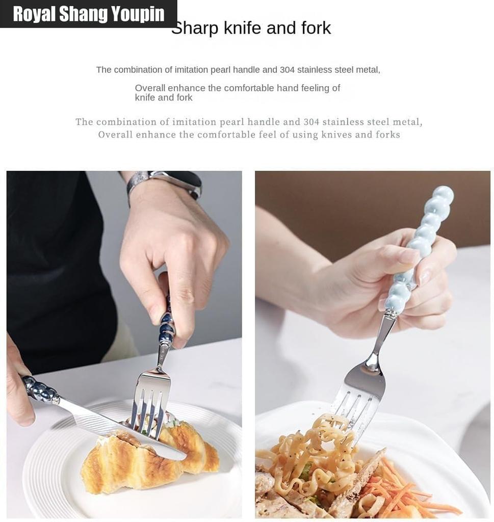 4-Piece Cutlery Set, Stainless Steel Flatware Sets with Chubby Bubble Pattern Ceramic Handle Utensils Including Knife Fork Spoon