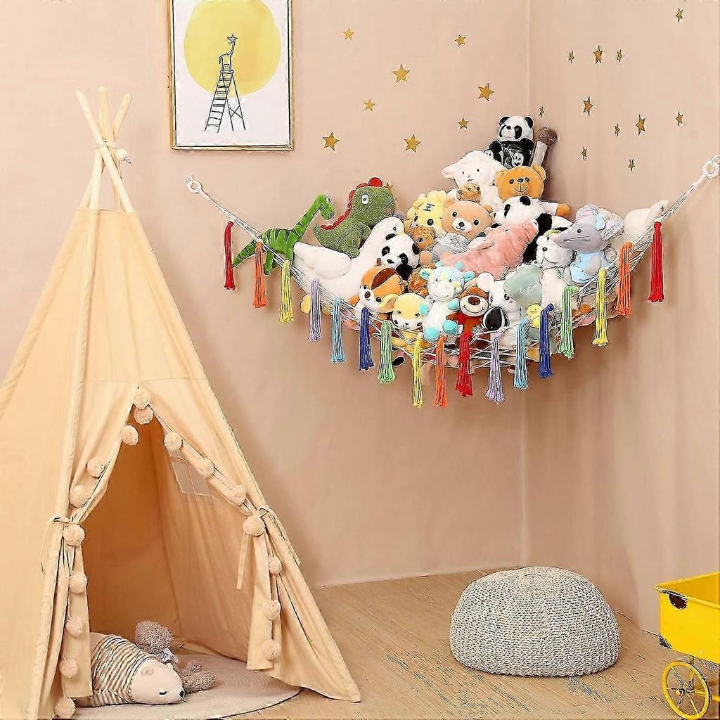 188x145x145cm, Toy Storage Hammock for Stuffed Animals, Stores Up to 80 Stuffies, XL Toy Hammock for Teddy Bears, Macrame Wall Hanging Organizer for K