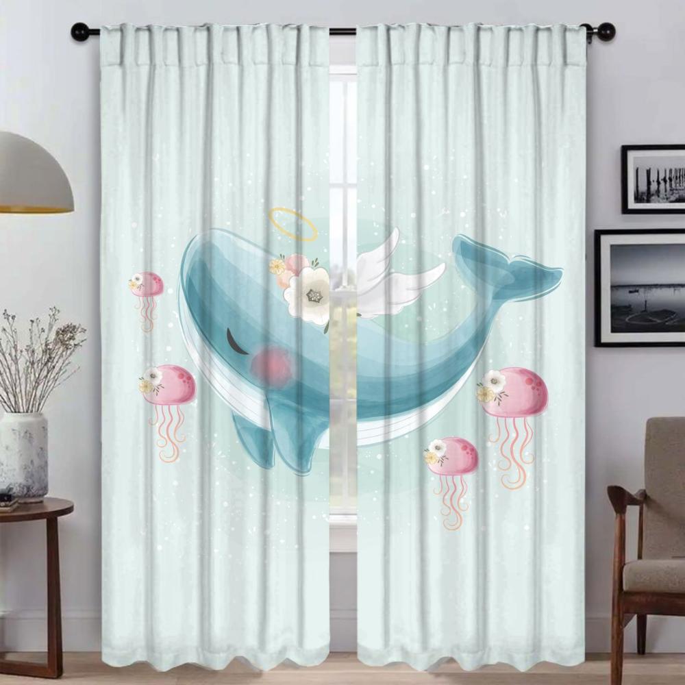 Anti-mosquito Curtains for Camera Cute Animals Blackout Curtain for Room 2 Panel Home Interior Curtains Halloween Decoration