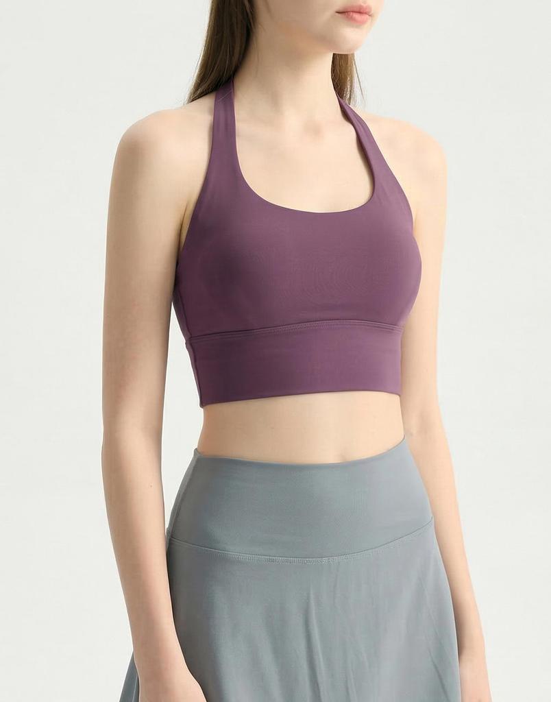 Women's Twisted Back Halter Yoga Tank With Built-in Bra Pads, Slimming Cropped Top for Pilates & Fitness