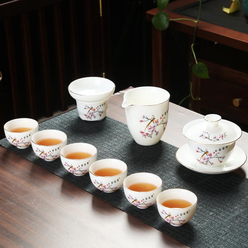 Good value goods suet jade porcelain kung fu tea set business merchandise gifts can be done