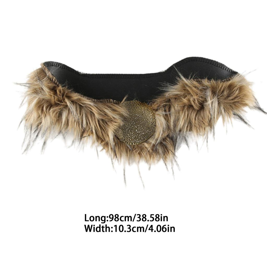 Trendy Adjustable Belt Autumn Winter Versatile PU Leather Waist Band for Women with Unique Metal Buckle Furry Decors